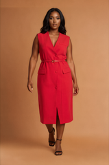 H2043 Red Office Midi Dress