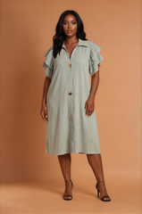 H2044 Mint Frill Shoulder Midi