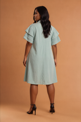 H2044 Mint Frill Shoulder Midi