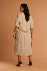 H2045 Sand Button Midi Dress