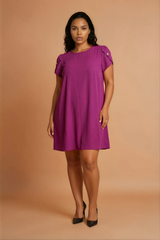 GG2179 Purple Pleated Back Shirt Dress