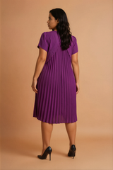 GG2179 Purple Pleated Back Shirt Dress