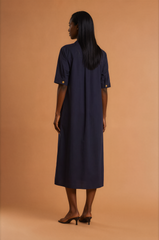 GGG5134 Long Button Down Navy Blue Dress