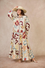 GG1070 Floral Beige Maxi Dress