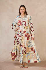 GG1070 Floral Beige Maxi Dress