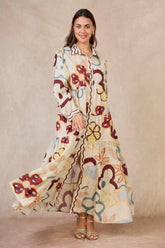 GG1070 Floral Beige Maxi Dress