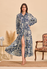 GG1071 Blue Floral Print Maxi Dress