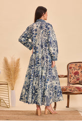 GG1071 Blue Floral Print Maxi Dress