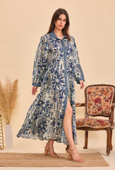 GG1071 Blue Floral Print Maxi Dress