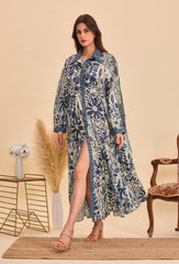 GG1071 Blue Floral Print Maxi Dress