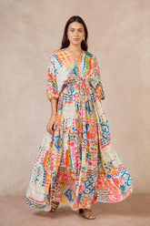 GG1073 White Boho Print Maxi