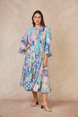 GG1072 Blue Fun Print Maxi Dress