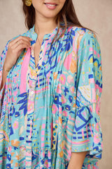 GG1072 Blue Fun Print Maxi Dress