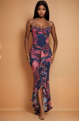 GG4101 Ombre Mesh Ruffle Maxi Gown