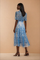 GG2069 Blue Floral Print Dress