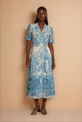GG2069 Blue Floral Print Dress