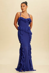 DD7008 Royal Blue Frill Maxi
