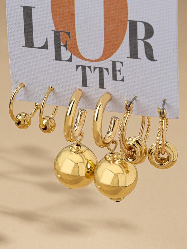 D9023 trio earrings set with hollow balls - La Elegant