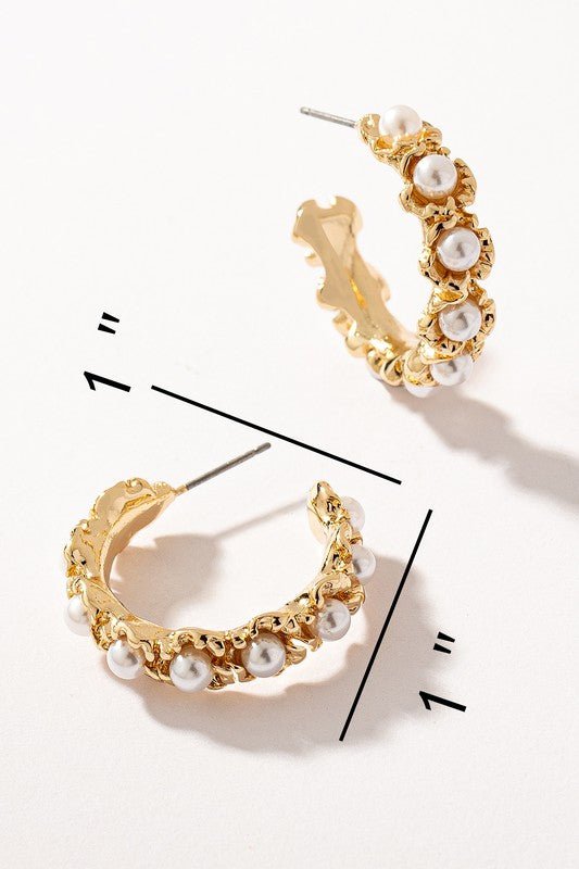 D9024 Flower hoop earrings with pearls - La Elegant