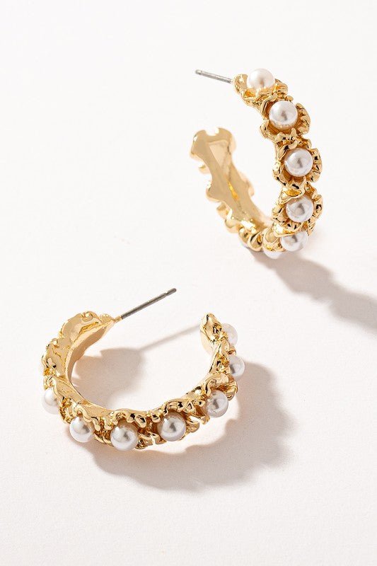 D9024 Flower hoop earrings with pearls - La Elegant