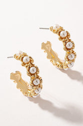 D9024 Flower hoop earrings with pearls - La Elegant