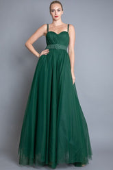 DD4003 Hunter Green Mesh Maxi Dress - La Elegant