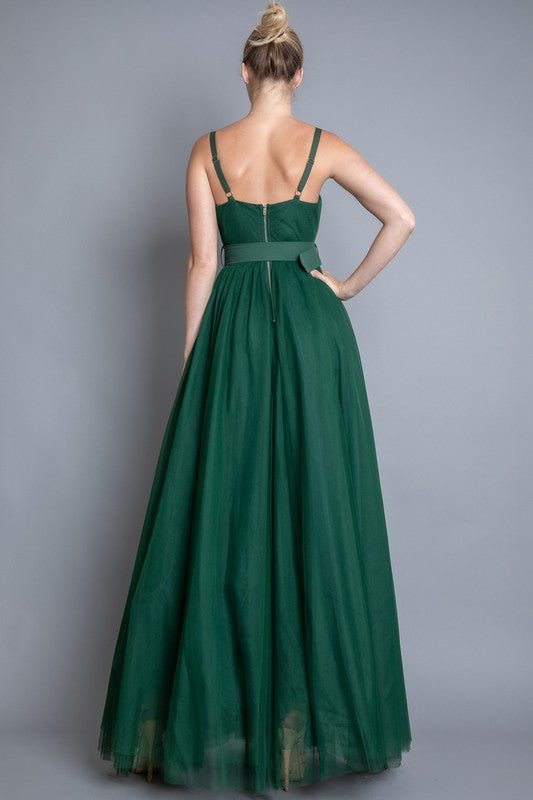DD4003 Hunter Green Mesh Maxi Dress - La Elegant