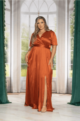 DD4007 Copper Satin Maxi Dress - La Elegant