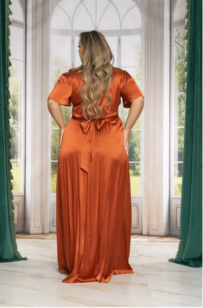 DD4007 Copper Satin Maxi Dress - La Elegant