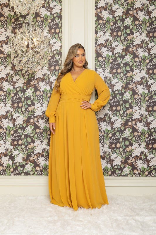DD4012 Mustard Chiffon Maxi Dress - La Elegant