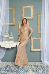 DD4014 Champagne Sequin Maxi Dress - La Elegant