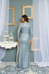 DD4015 Dusty Blue Sequin Maxi Dress - La Elegant