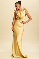 DD4016 Champagne Cowl Neck Satin Maxi - La Elegant