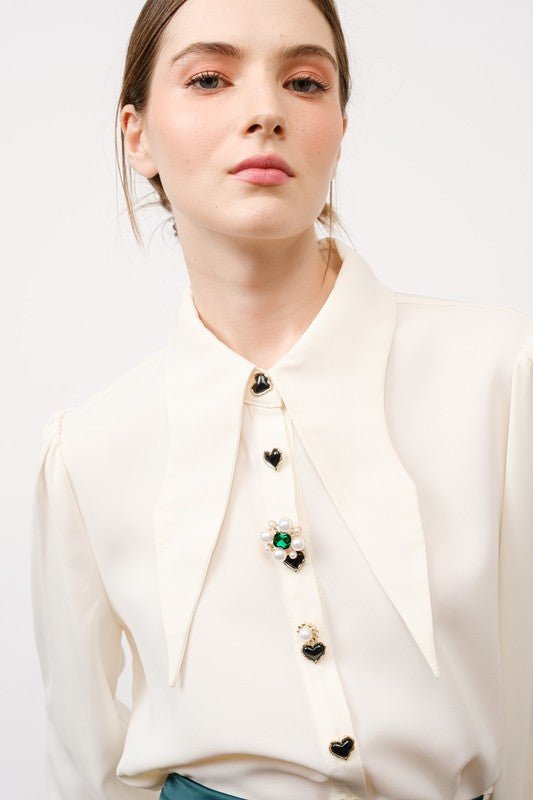 DD4035 Ivory Love Heart DetaIL Top - La Elegant