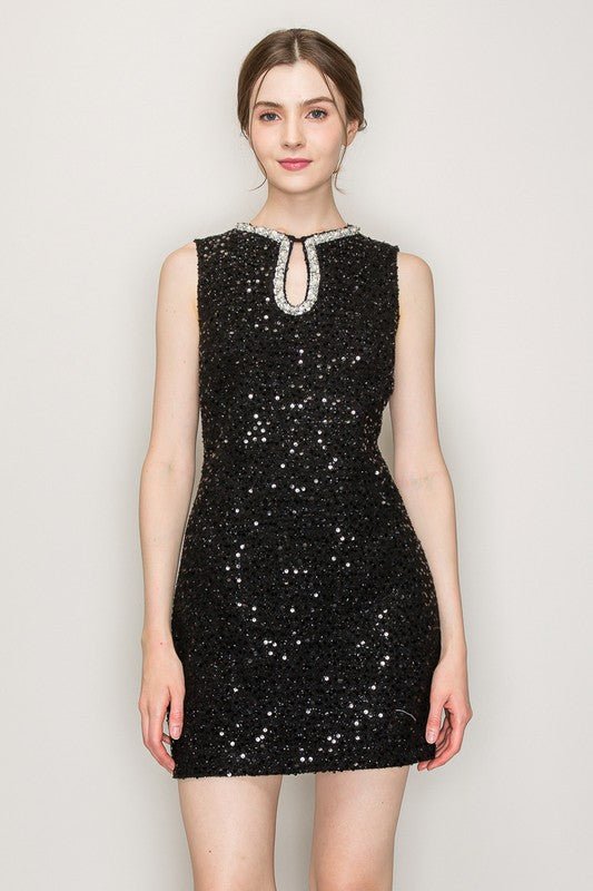 DD4039 Black Sequin Mini Dress - La Elegant