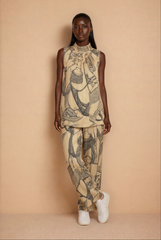 GG2088 Blue & Cream Belt Print Top