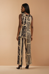 GG2086 Brown & Cream Print Pants