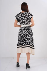 DD7037 B&W Floral Midi Dress