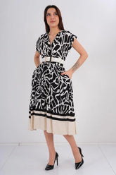 DD7037 B&W Floral Midi Dress