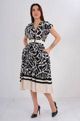 DD7037 B&W Floral Midi Dress