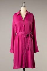 DD7071 Fuchsia Long Sleeve Collared Dress