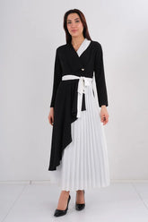 DD7041 B&W Pleated Midi Dress