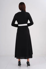 DD7041 B&W Pleated Midi Dress