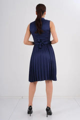 DD7049 Navy A-Line Tie Waist Dress