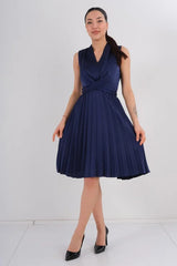 DD7049 Navy A-Line Tie Waist Dress