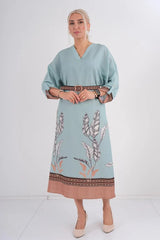 DD7028 Blue Floral Print Dress