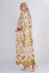 DD7031 Mustard Paisley Print Maxi Shirt Dress