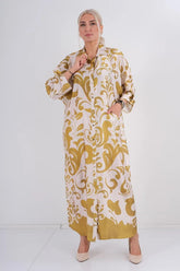 DD7031 Mustard Paisley Print Maxi Shirt Dress