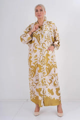 DD7031 Mustard Paisley Print Maxi Shirt Dress