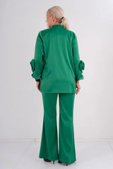 DD7029Emerald Green Floral Sleeve Top